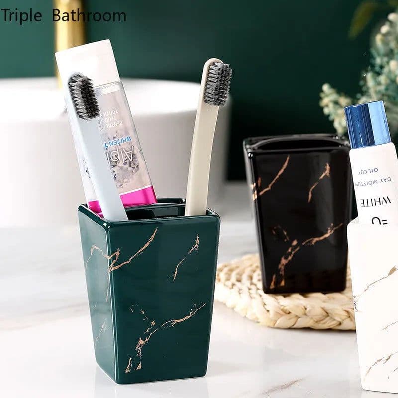 image-Light Luxury Toothbrush Holder Ceramic Household Washing Tools Toothbrush Sundries Shelf Decoration Bathroom Accessories