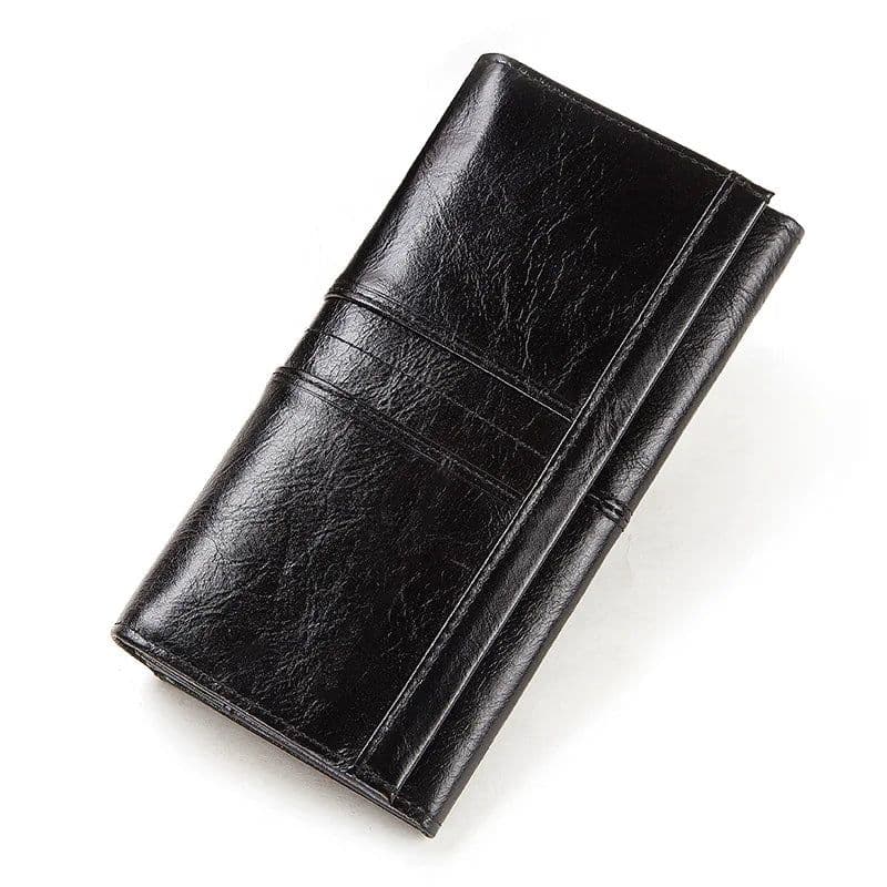 image-Women's Clutch Bag Genuine Leather Wallets Fashion Female Cell Phone Purse RFID Blocking Credit Card Holder with Zipper Pocket