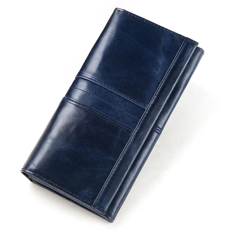 image-Women's Clutch Bag Genuine Leather Wallets Fashion Female Cell Phone Purse RFID Blocking Credit Card Holder with Zipper Pocket