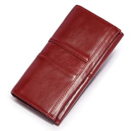 image-Women's Clutch Bag Genuine Leather Wallets Fashion Female Cell Phone Purse RFID Blocking Credit Card Holder with Zipper Pocket