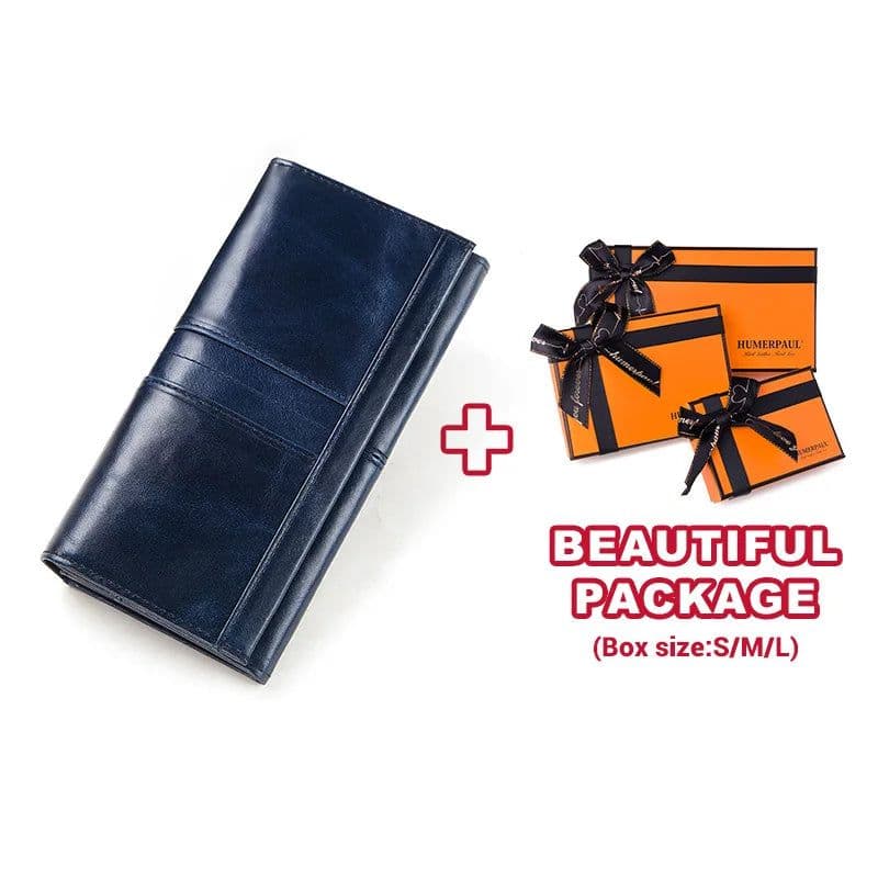 image-Women's Clutch Bag Genuine Leather Wallets Fashion Female Cell Phone Purse RFID Blocking Credit Card Holder with Zipper Pocket