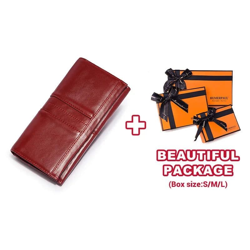 image-Women's Clutch Bag Genuine Leather Wallets Fashion Female Cell Phone Purse RFID Blocking Credit Card Holder with Zipper Pocket