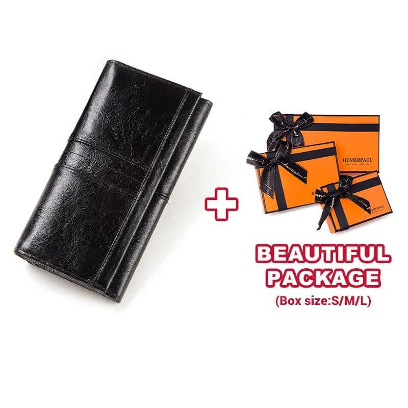 image-Women's Clutch Bag Genuine Leather Wallets Fashion Female Cell Phone Purse RFID Blocking Credit Card Holder with Zipper Pocket