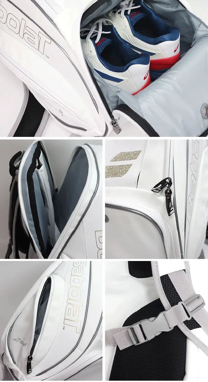 image-2021 Babolat White Gold WIM Tennis Backpack Men Women Durable 2-Pack PU Squash De Padel Tennis Bag Shoes Accessories Storage Bag