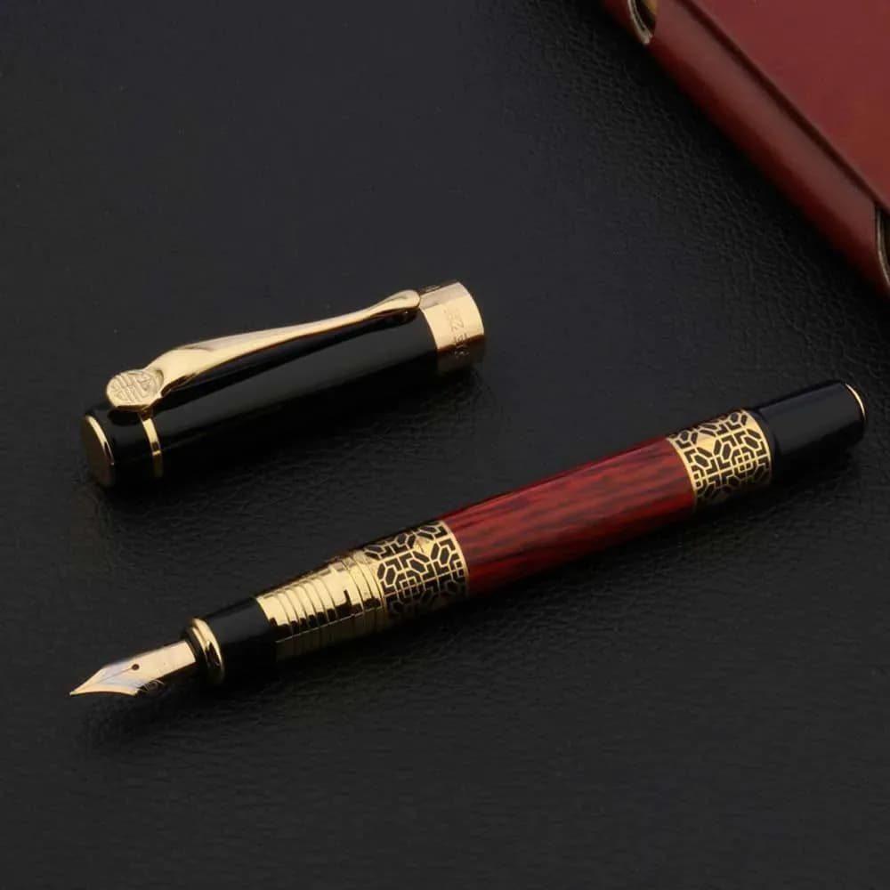 image-High Quality 530 Golden Carving Mahogany Luxury Business School Student Office Supplies Fountain Pen New Ink Pen