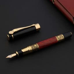 image-High Quality 530 Golden Carving Mahogany Luxury Business School Student Office Supplies Fountain Pen New Ink Pen