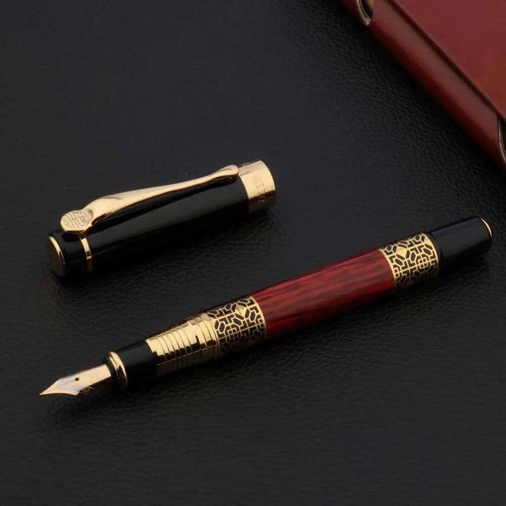 image-High Quality 530 Golden Carving Mahogany Luxury Business School Student Office Supplies Fountain Pen New Ink Pen