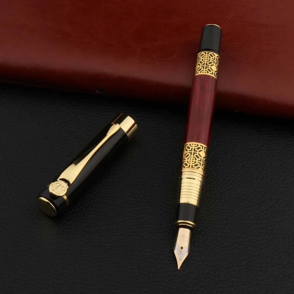 image-High Quality 530 Golden Carving Mahogany Luxury Business School Student Office Supplies Fountain Pen New Ink Pen