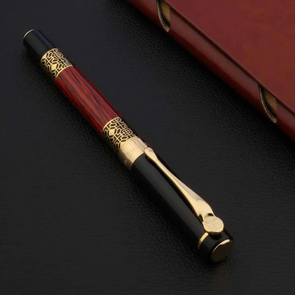 image-High Quality 530 Golden Carving Mahogany Luxury Business School Student Office Supplies Fountain Pen New Ink Pen
