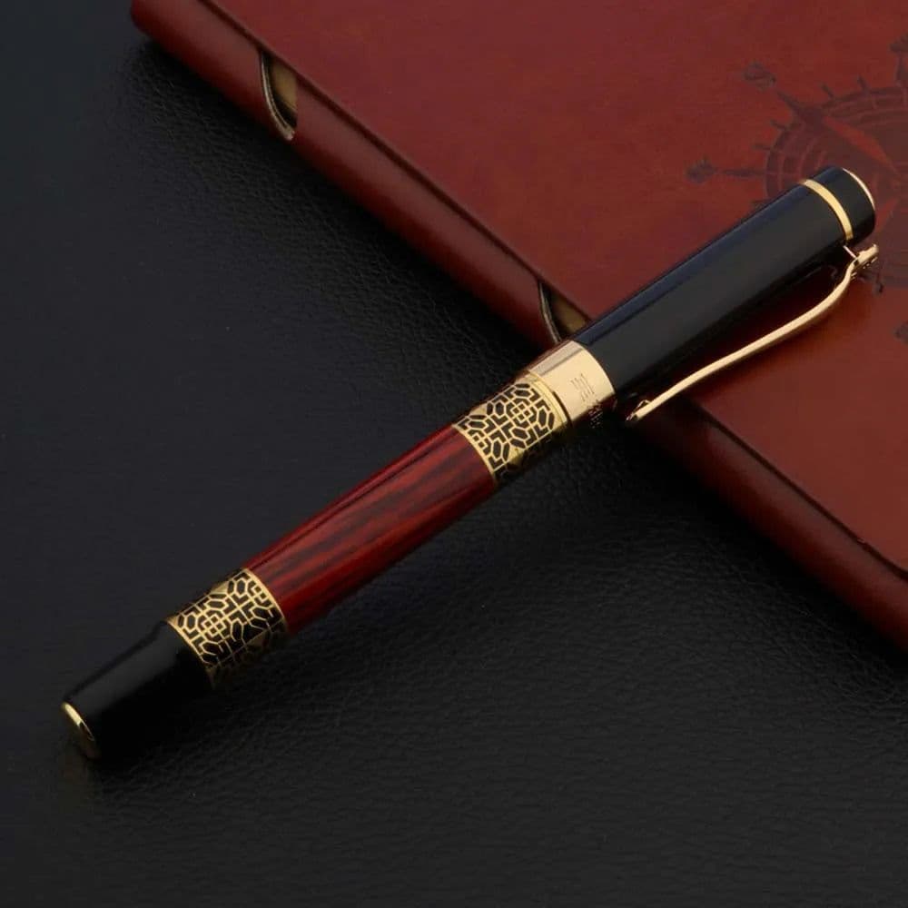 image-High Quality 530 Golden Carving Mahogany Luxury Business School Student Office Supplies Fountain Pen New Ink Pen
