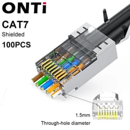 image-ONTi RJ45 Pass Through Crimper Tool and Rj45 Connector, Ethernet Crimper Crimping Tool Wire Stripper Cutter for Cat6a Cat5