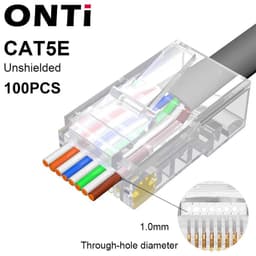 image-ONTi RJ45 Pass Through Crimper Tool and Rj45 Connector, Ethernet Crimper Crimping Tool Wire Stripper Cutter for Cat6a Cat5
