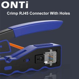 image-ONTi RJ45 Pass Through Crimper Tool and Rj45 Connector, Ethernet Crimper Crimping Tool Wire Stripper Cutter for Cat6a Cat5