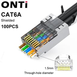 image-ONTi RJ45 Pass Through Crimper Tool and Rj45 Connector, Ethernet Crimper Crimping Tool Wire Stripper Cutter for Cat6a Cat5