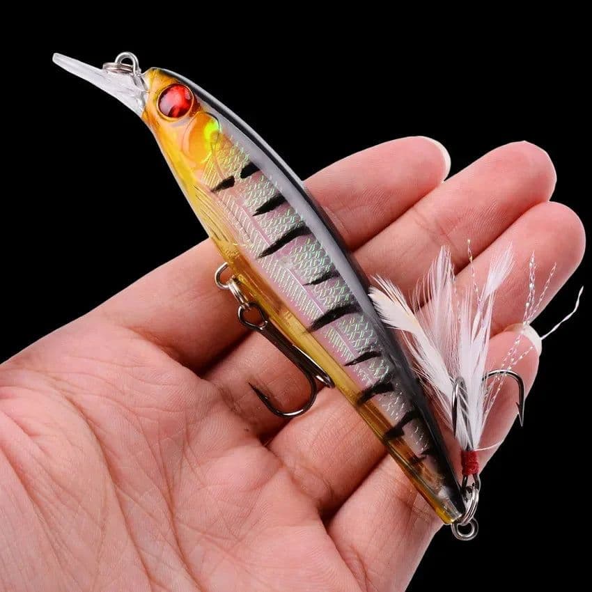 image-1PCS Laser Minnow Fishing Lure 11CM 13G pesca hooks fish wobbler tackle crankbait artificial japan hard bait swimbait