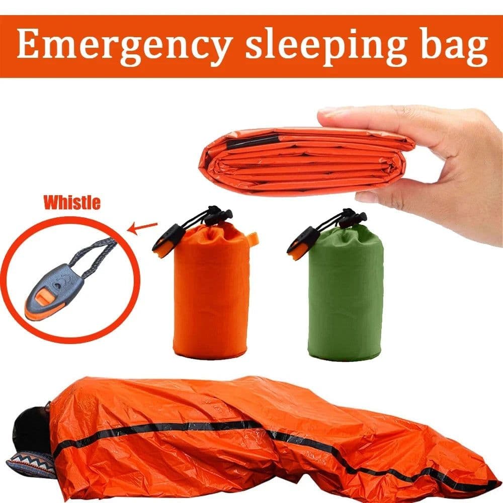 image-Portable Waterproof Emergency Survival Sleeping Bag Outdoor Edc Camping Gear Thermal Sack First Aid Rescue Kit Mylar Blanket