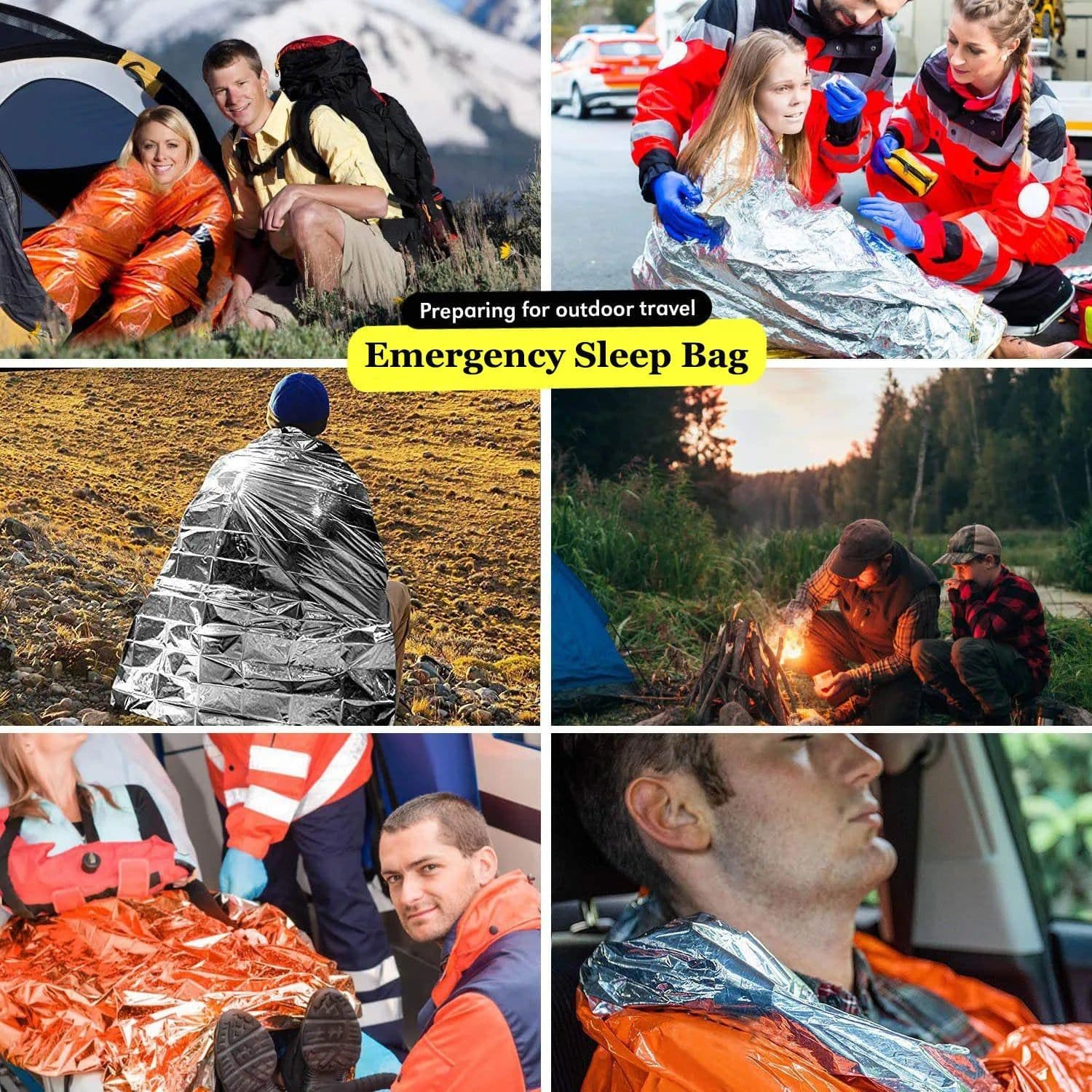 image-Portable Waterproof Emergency Survival Sleeping Bag Outdoor Edc Camping Gear Thermal Sack First Aid Rescue Kit Mylar Blanket