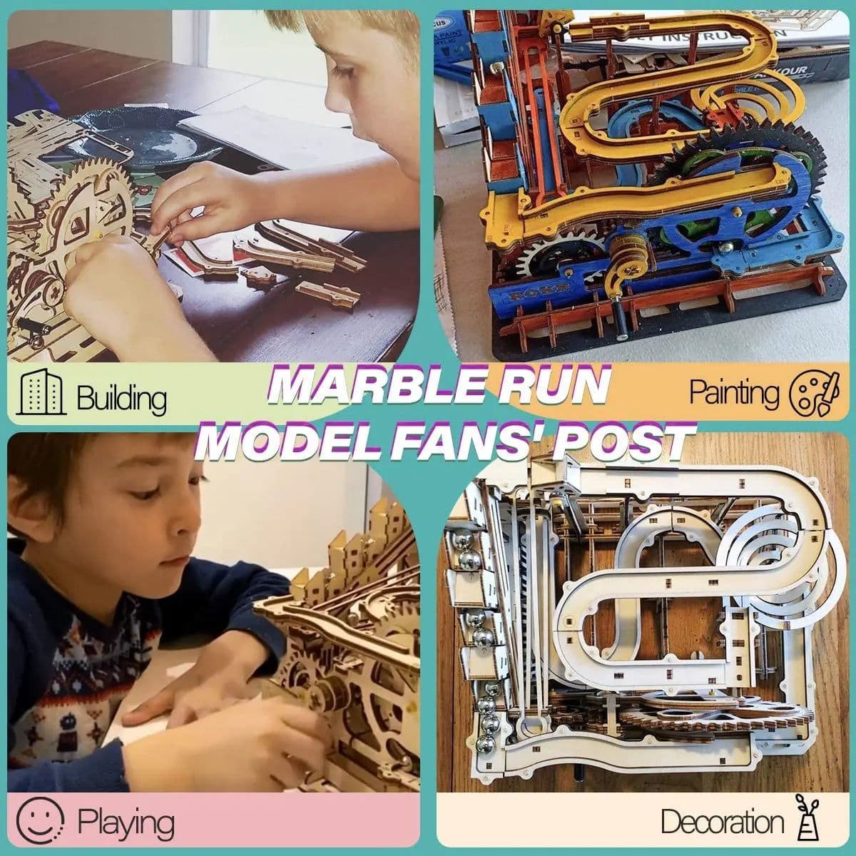 image-Robotime Rokr 4 Kinds Marble Run DIY Waterwheel Wooden Model Building Block Kits Assembly Toy Gift for Children Adult Dropship