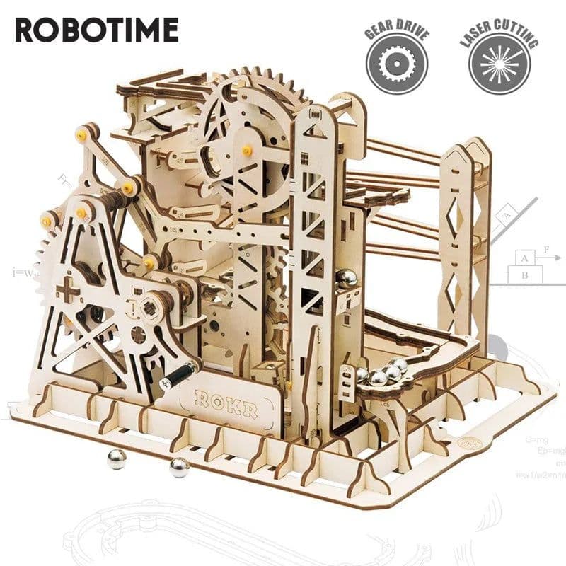 image-Robotime Rokr 4 Kinds Marble Run DIY Waterwheel Wooden Model Building Block Kits Assembly Toy Gift for Children Adult Dropship