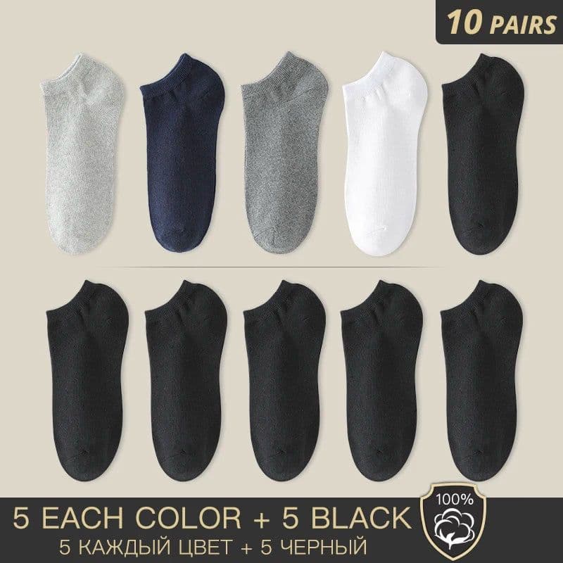 image-HSS Brand 100% Cotton Men Socks Summer Thin Breathable Socks High Quality No Show Boat Socks Black Short For Students Size 39-44
