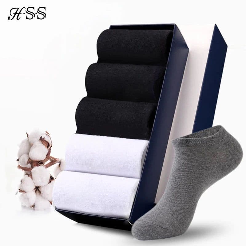 image-HSS Brand 100% Cotton Men Socks Summer Thin Breathable Socks High Quality No Show Boat Socks Black Short For Students Size 39-44