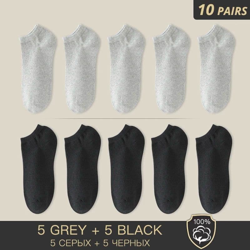 image-HSS Brand 100% Cotton Men Socks Summer Thin Breathable Socks High Quality No Show Boat Socks Black Short For Students Size 39-44