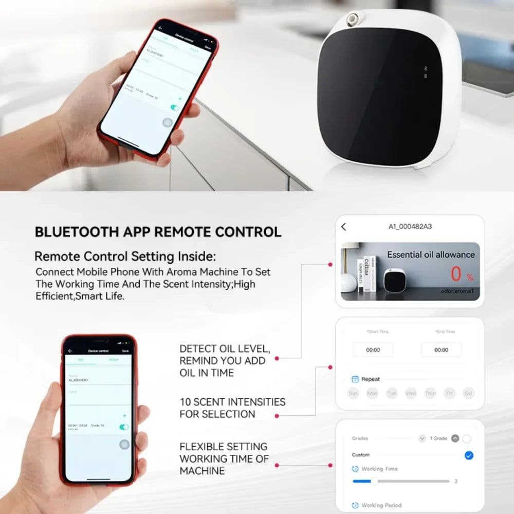 image-Smart Fragrance Oil Diffuser App Control Battery Operated Electric 100ML Aroma Diffuser Scent Air Freshener Home OfficeToilet