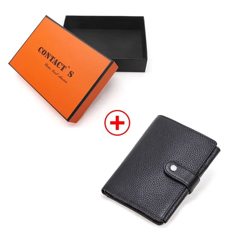 image-CONTACT'S Leather Wallet Luxury Male Genuine Leather Wallets Men Hasp Purse With Passcard Pocket and Card Holder High Quality