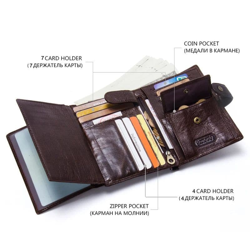 image-CONTACT'S Leather Wallet Luxury Male Genuine Leather Wallets Men Hasp Purse With Passcard Pocket and Card Holder High Quality