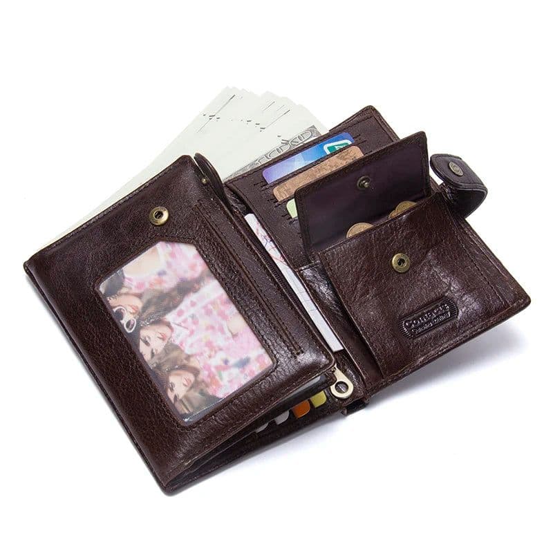 image-CONTACT'S Leather Wallet Luxury Male Genuine Leather Wallets Men Hasp Purse With Passcard Pocket and Card Holder High Quality