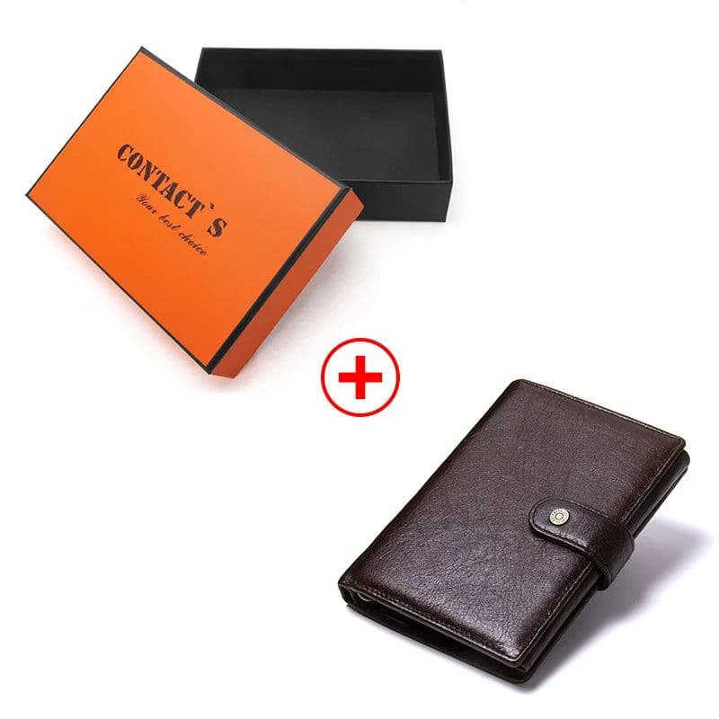 image-CONTACT'S Leather Wallet Luxury Male Genuine Leather Wallets Men Hasp Purse With Passcard Pocket and Card Holder High Quality