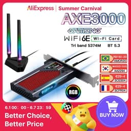 image-Fenvi FV-AXE3000 Wi-Fi 6E AX210 Bluetooth 5.3 Wireless 5374Mbps 2.4G/5GHz/6G WiFi 802.11AX/AC PCIExpress Network Card Adapter PC
