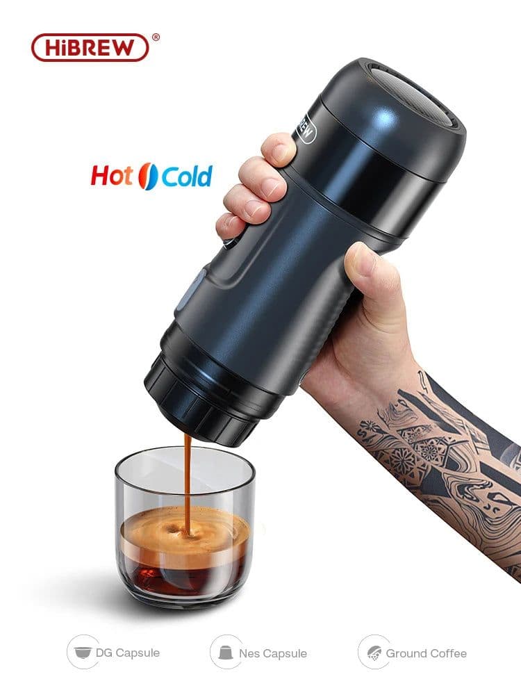 image-HiBREW Portable Coffee Machine for Car & Home,DC12V Expresso Coffee Maker Fit Nexpresso Dolce Pod Capsule Coffee Powder H4A