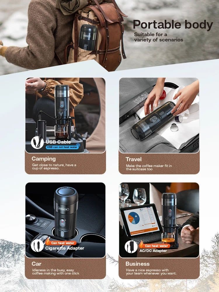 image-HiBREW Portable Coffee Machine for Car & Home,DC12V Expresso Coffee Maker Fit Nexpresso Dolce Pod Capsule Coffee Powder H4A