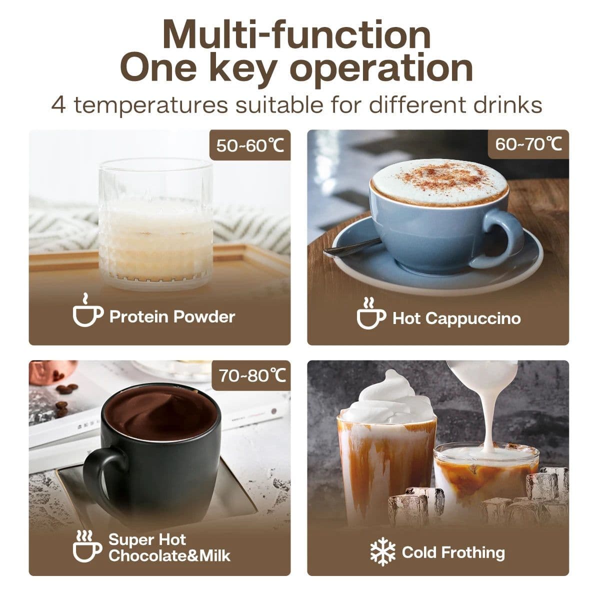 image-HiBREW 4 in 1 Milk Frother Frothing Foamer Fully automatic Milk Warmer Cold/Hot Latte Cappuccino Chocolate Protein powder M3A