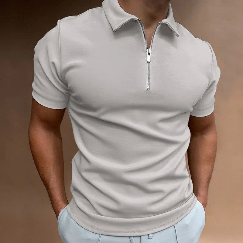 image-Summer Men's Solid Color Polo Shirt Short Sleeve Turn-Down Collar Zipper Tshirts &for Men Casual Streetwear New Male Tops