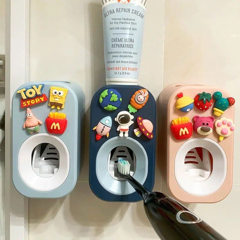 image-Automatic Kids Toothpaste Dispenser Toothpaste Squeezer for Children Household Cartoon Toothbrush Holder Bathroom Accessories