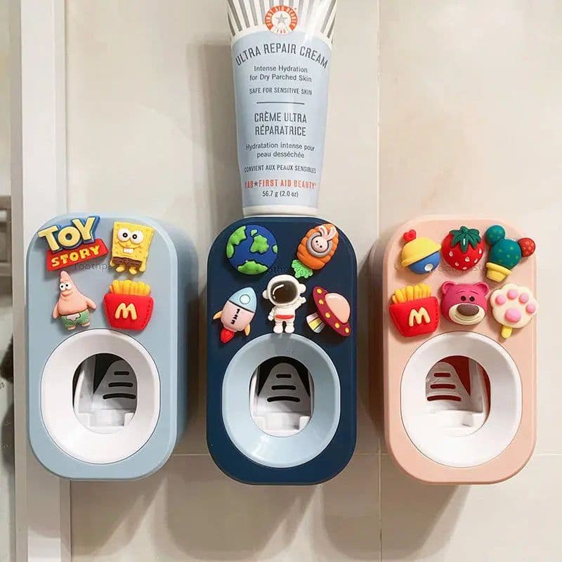 image-Automatic Kids Toothpaste Dispenser Toothpaste Squeezer for Children Household Cartoon Toothbrush Holder Bathroom Accessories