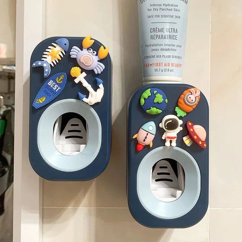 image-Automatic Kids Toothpaste Dispenser Toothpaste Squeezer for Children Household Cartoon Toothbrush Holder Bathroom Accessories