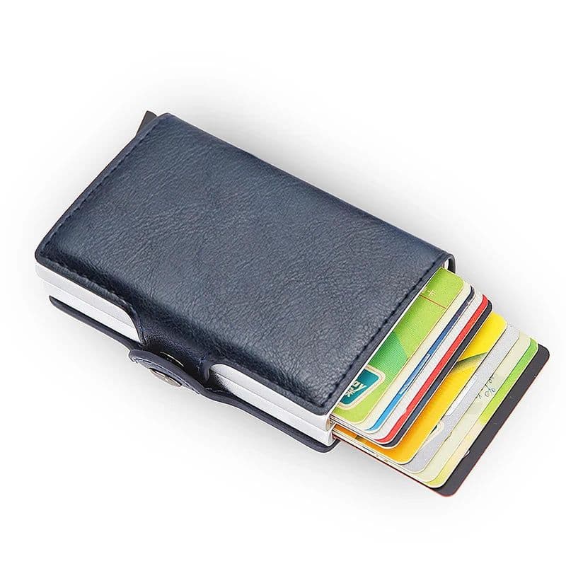 image-RFID Blocking Men Wallet Credit Card Holder Leather Card Wallet Double Metal Box ID Card Holder Money Clip Purse New 2023