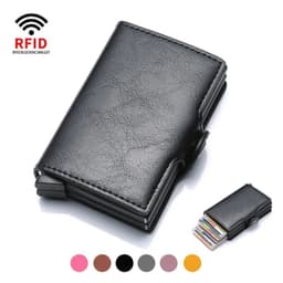 image-RFID Blocking Men Wallet Credit Card Holder Leather Card Wallet Double Metal Box ID Card Holder Money Clip Purse New 2023