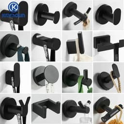 image-Black Painted Stainless Steel Clothes Hook Wall Mounted Towel Hook Bathroom Hardware Robe Hook