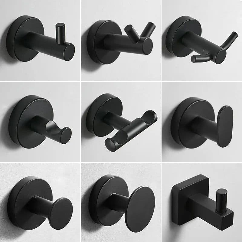 image-Black Painted Stainless Steel Clothes Hook Wall Mounted Towel Hook Bathroom Hardware Robe Hook