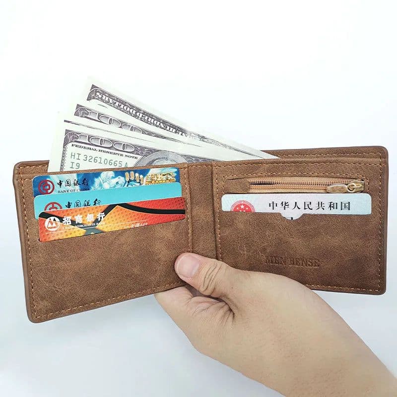 image-New Retro Men Leather Wallets Small Money Purses Design Dollar Price Top Men Thin Wallet With Coin Bag Zipper