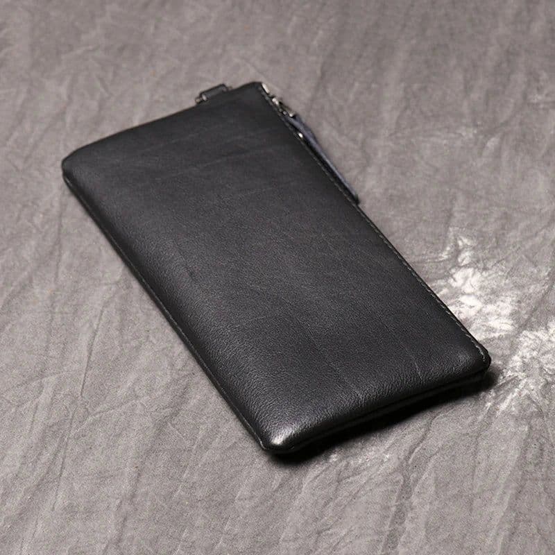 image-SIMLINE Genuine Leather Wallet For Men Male Real Cowhide Men's Long Zipper Slim Clutch Wallets Purse With Card Holder Phone Bag