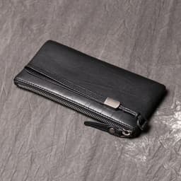 image-SIMLINE Genuine Leather Wallet For Men Male Real Cowhide Men's Long Zipper Slim Clutch Wallets Purse With Card Holder Phone Bag