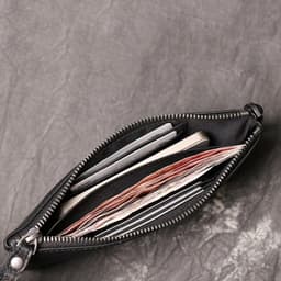 image-SIMLINE Genuine Leather Wallet For Men Male Real Cowhide Men's Long Zipper Slim Clutch Wallets Purse With Card Holder Phone Bag