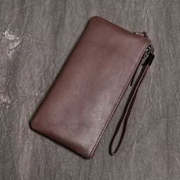 image-SIMLINE Genuine Leather Wallet For Men Male Real Cowhide Men's Long Zipper Slim Clutch Wallets Purse With Card Holder Phone Bag