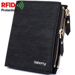 image-RFID Protect Men Wallet Vintage Solid Soft PU Coin Purse Card Holder Short Wallets with Zippers Design Short Luxury Men's Purses