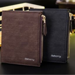 image-RFID Protect Men Wallet Vintage Solid Soft PU Coin Purse Card Holder Short Wallets with Zippers Design Short Luxury Men's Purses
